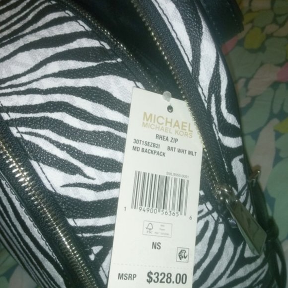 ?MICHAEL KORS RHEA ZIP MEDIUM BACKPACK BLACK WHITE LOGO ZEBRA TRAVEL BAG?NWT main image 6